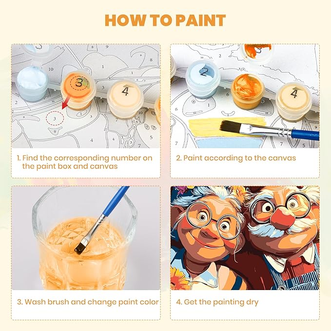 MXJSUA Elderly Couple Framed Paint by Numbers for Adults Beginners, Easy Adults' Paint-by-Number Kits on Canvas with Easel, Acrylic Number Painting Crafts Kits Gifts for Home Decor, 8x12inch