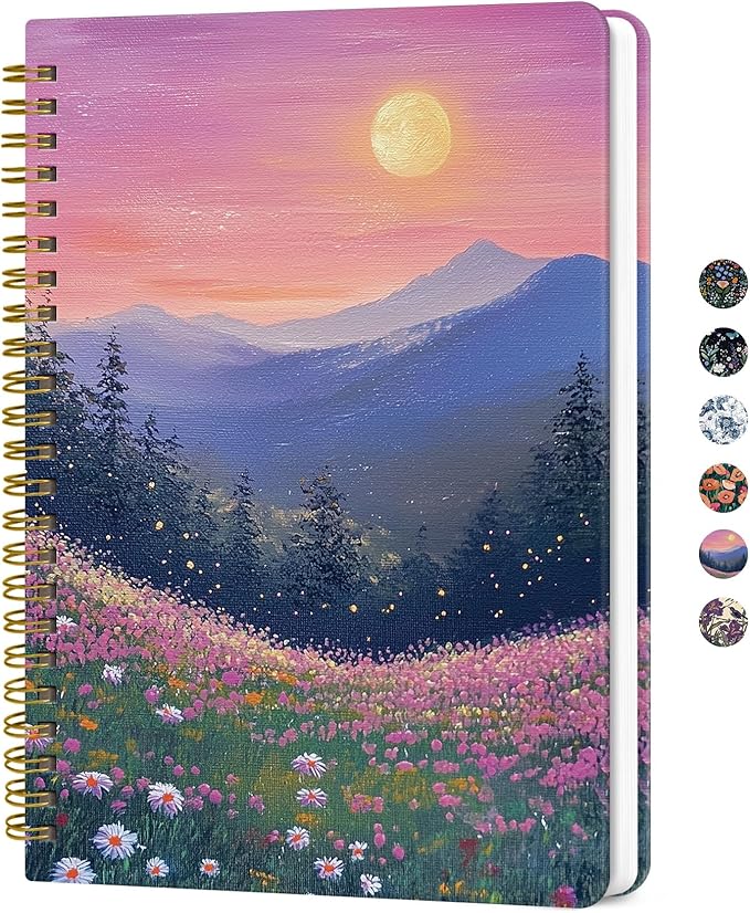 Lined Spiral Journal for Women, A5 Hardcover Cute Notebook for Work & Note Taking, Aesthetic Pretty Journal for Writing, 140 Pages, 6"x8", Twilight Bloom