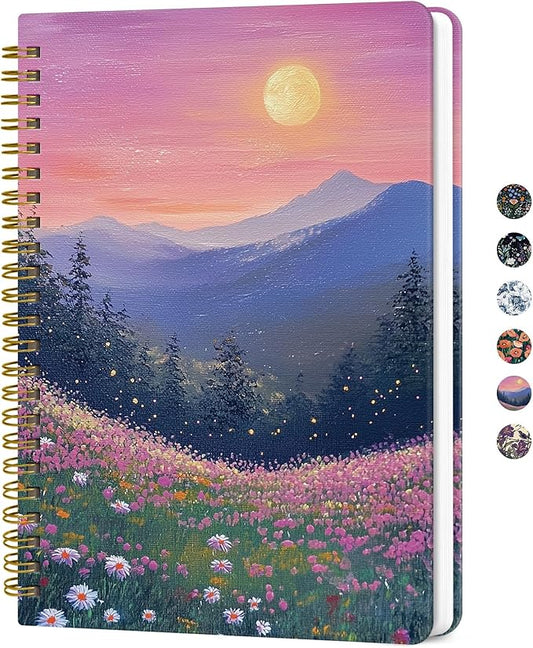 Lined Spiral Journal for Women, A5 Hardcover Cute Notebook for Work & Note Taking, Aesthetic Pretty Journal for Writing, 140 Pages, 6"x8", Twilight Bloom