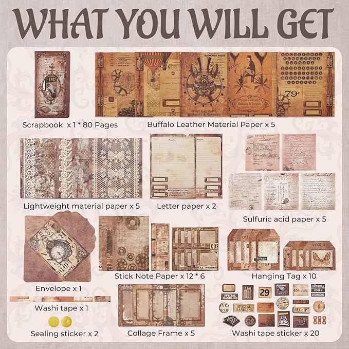 Funto Scrapbooking Kit, The Love Poems Series- Vintage Items, Perfect for Bullet Scrapbooking Materials, Planner DIY Craft Collage