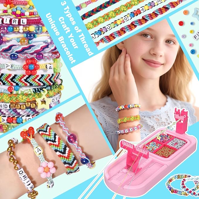 IFLOVE Arts and Crafts for Kids Ages 8-12,Friendship Bracelet Making Kit for Girl,DIY Arts and Crafts Maker for Kids,Jewelry Making Kit Christmas Gifts for Ages 6 7 8 9 10 11 12 Year Old (Rose)