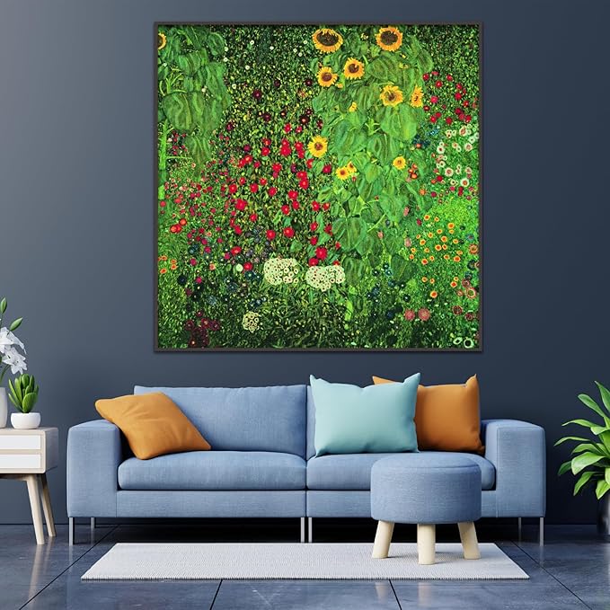 Gustav Klimt Canvas Wall Art Sunflower Farm Garden Poster Vintage Nature Scenery Flower Poster Fine Art Wall Decor Suitable for Bedroom Living Room Office Cool Wall Decor Unframed(20x20in/50x50cm)