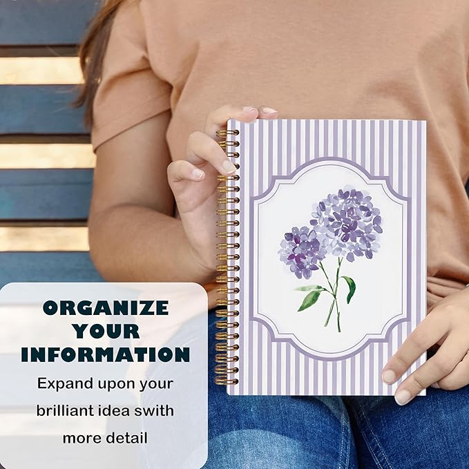 Coquette Preppy Purple Hydrangea Notebooks, Purple and White Stripes Girly Floral Journal, Aesthetic Hydrangea Flower Spiral Notebook Journal for Note Taking, Girly Office Supplies, 5.5x8.3 Inch