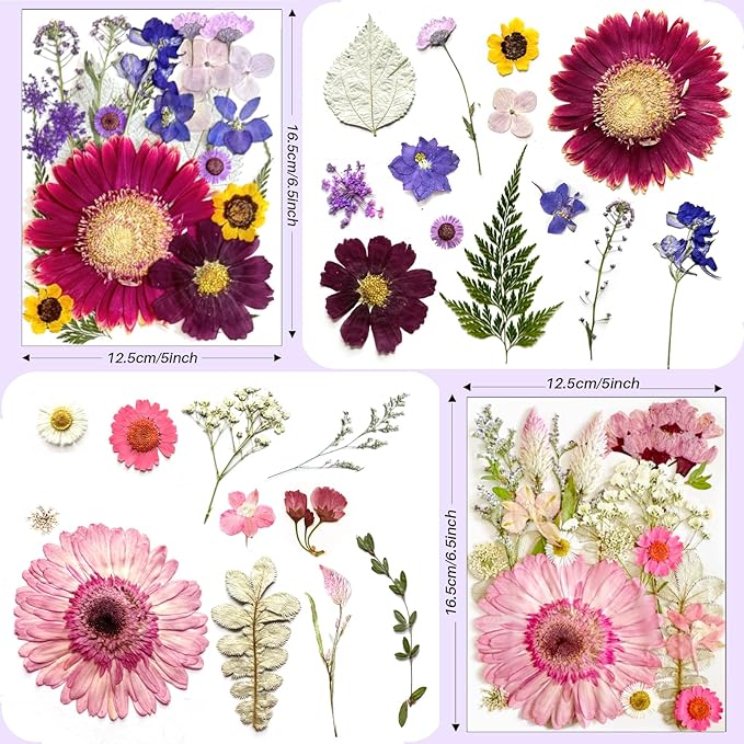 98Pcs Large Pressed Flowers for Resin - Real Bulk Dried Flowers and Leaves for Scrapbooking, DIY Art Crafts, Epoxy Resin Jewelry Molds, Candle, Soap Making