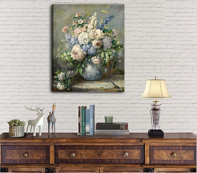 msspart Pierre Auguste Renoir Canvas Wall Art Print - Spring Bouquet Floral Oil Painting Reproduction Classic Flowers Artwork Poster for Office Bedroom Bathroom Home Decor- 12"x16"