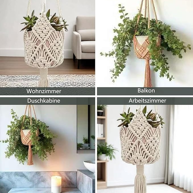 Macrame Plant Hangers 2 Pack, 35 Inch Indoor Outdoor Hanging Planter Basket with Wood Beads - No Tassels Flower Pot Holder for Boho Home Decor (Ivory/Coffee)