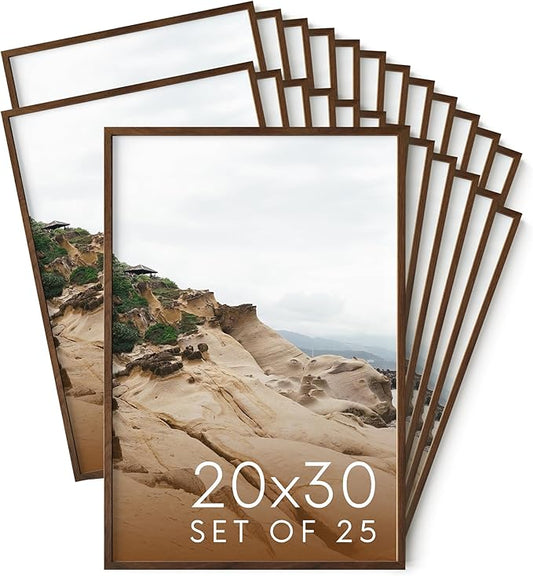 HAUS AND HUES 20x30 Walnut Oak Frame Set of 25 - Bulk Wooden Poster Holders, Rustic Gallery Pack