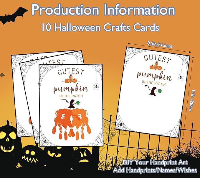 NZSXU Halloween Baby Handprint Craft Kit - Cutest Pumpkin in The Patch, Baby First Halloween, DIY Newborn Hand and Foot Arts and Crafts for Nursery Decor, 10 Pack Handprint Keepsake Gifts