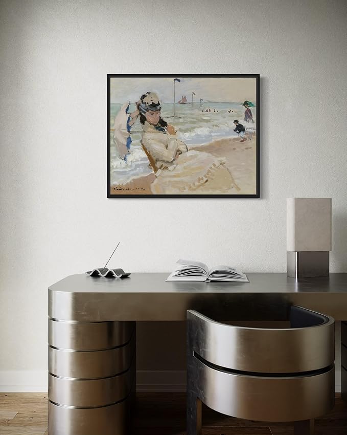 Camille on the Beach Claude Monet Wall Art Print Poster, Impressionist Painting Wall Art Wall Decor, for Bedroom and Living room Bathroom Decor 115 (Camille on the Beach, 11 x 14 inches, Black Frame)