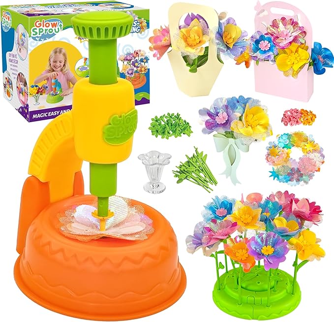 DIY Art Flower Toys Include Extra Accessories Set, Arts and Crafts Activity Kit for Kids, Flower Garden Building Toys for Girls, Birthday Gifts for 3 4 5 6 7 8 9 10 11 12 Year Old Girls(Orange)