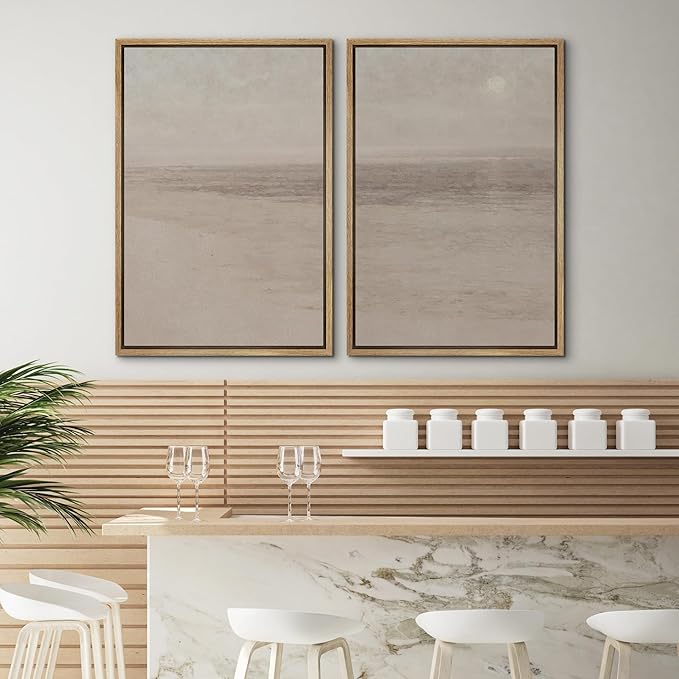 SIGNWIN Framed Canvas Print Wall Art Set Soft Abstract Landscape Cool and Neutral Tones Modern Minimalism Decorative Nordic for Living Room, Bedroom, Office - 24"x36"x2 Natural