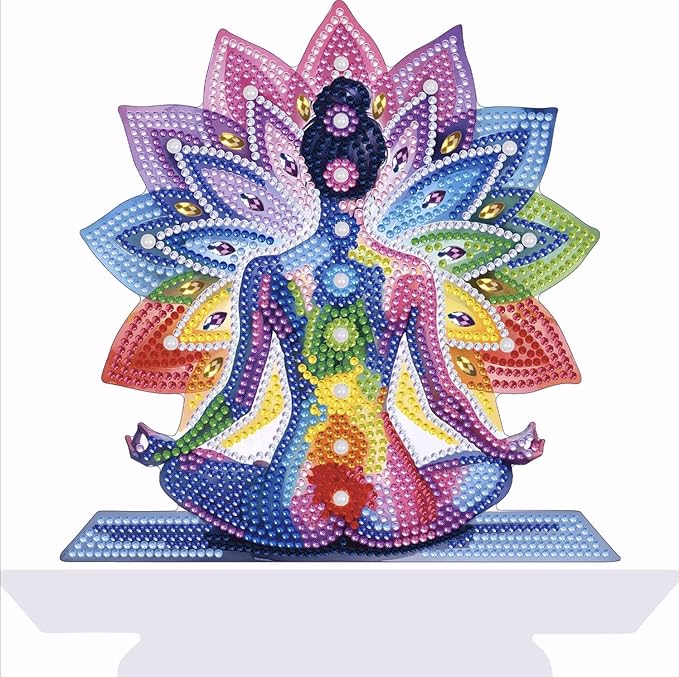 Tabletop Diamond Art Kits for Adults - Chakra Lotus Diamond Painting Figurines Ornaments, DIY 5D Diamond Art Statues Diamond Dots Sculpture Special Shaped Paintings with Diamonds Gem Art and Crafts