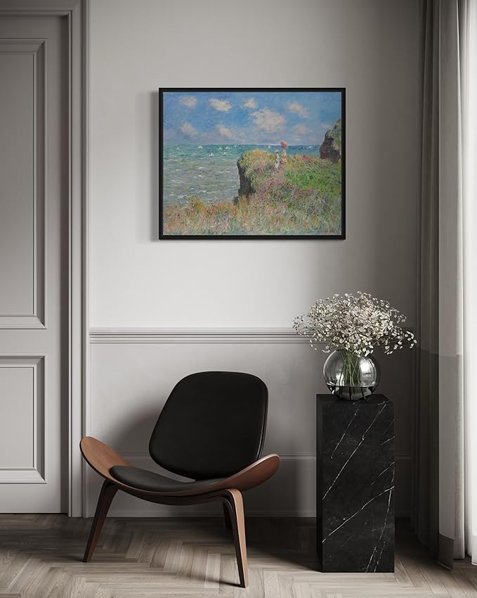 The Cliff Walk Claude Monet Wall Art Print Poster, Impressionist Painting Wall Art Wall Decor, for Bedroom and Living room Bathroom Decor 115 (The Cliff Walk, 8 x 10 inches, Black Frame)