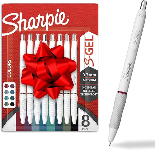 Sharpie S-Gel | Gel Pens for Writing | Medium Point (0.7mm) | Assorted Ink Colours | White Pearl Barrels | 8 Count