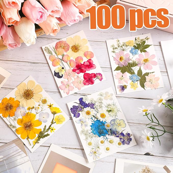 Nuanchu Dried Flower for Crafts Resin Pressed Flowers Bulk Real Dried Wildflowers Leave Natural with Tweezer for Resin Mold Scrapbooking Nail Soap Candle Cake Card Making DIY Craft Christmas Supplies