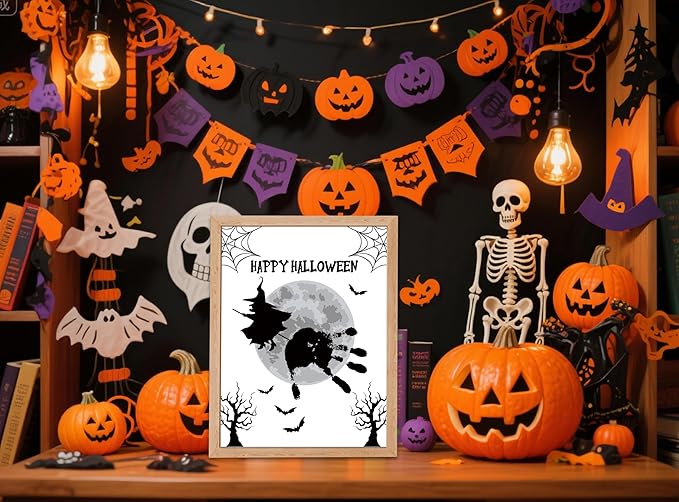 NZSXU Halloween Baby Handprint Craft Kit, Baby First Halloween, 10 Pack Flying Witch Broom DIY Handprint Keepsake Gifts, DIY Newborn Hand and Foot Arts and Crafts for Nursery Decor Class Activities