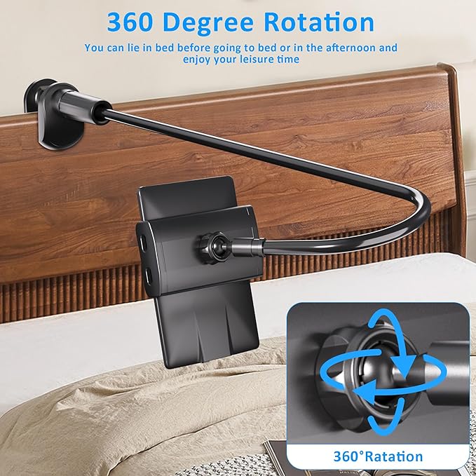 Gooseneck Holder for Kindle Reading in Bed, Hands Free Desk Bedside Lazy Arm Stand for Kindle Accessories, Compatible with iPhone iPad mini
