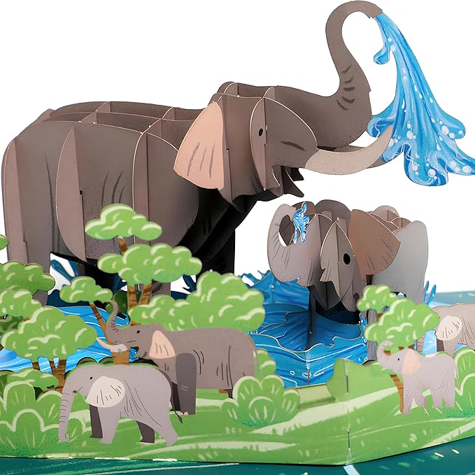 Elephant Pop Up Card for Mom,6"x 8" Mother Birthday from Daughter, Son, Husbands, Mothers Day Card, 3D Popup Anniversary Greeting Card for Women, Wife