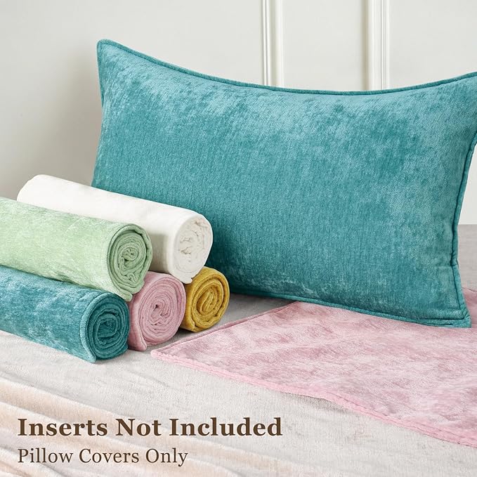 decorUhome Spring Couch Euro Sham Throw Pillow Covers 24x24 Set of 2, Decorative Soft Velvet Neutral Chenille Pillow Covers with Elegant Design for Sofa Bed Living Room Home Decor, Teal