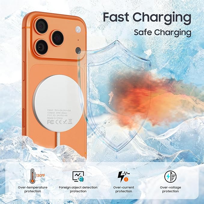 for 20W Mag Safe Charger with 25W PD Adapter - Magnetic Charger for iPhone 17/16/15/14/13/12 Series, iPhone Charging Pad for AirPods 4/3/2/Pro 2/Pro