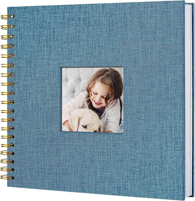 10 x 10 Inch Scrapbook Photo Album, DIY Memory Book Linen Cover for Photos, Hardcover Kraft White Pages Scrap Book Photo Albums for Travel, Wedding Anniversary Family Christmas Baby 40 Pages, Blue