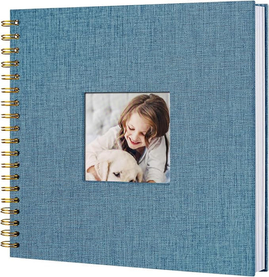 10 x 10 Inch Scrapbook Photo Album, DIY Memory Book Linen Cover for Photos, Hardcover Kraft White Pages Scrap Book Photo Albums for Travel, Wedding Anniversary Family Christmas Baby 40 Pages, Blue