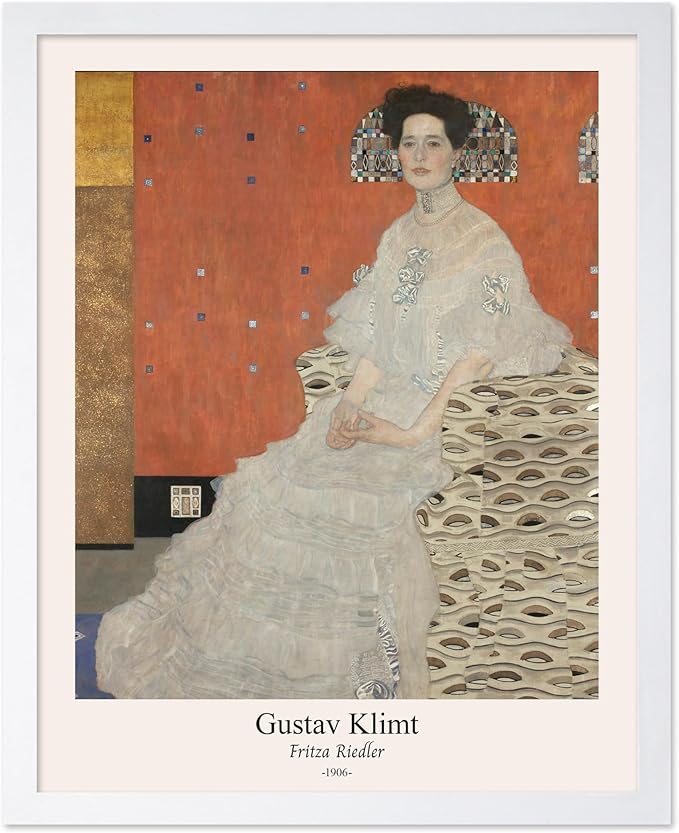 Poster Master Vintage Gustav Klimt Poster - Retro Fritza Riedler Print - Art Nouveau - Portrait Art - Symbolism Art - Aesthetic Art - Classic Painting - Living Room Decor - 8x10 White Framed