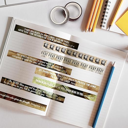Janlaugh 24 Rolls Christian Washi Tape Gifts Bulk Religious Inspirational Scripture Supplies Bible Verse Tape for Bible Study Journaling Crafting Christmas Stocking Stuffers Gift(Rustic)