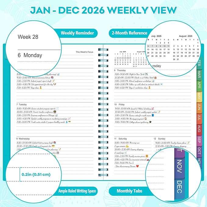 2026 Planner – 2026 Planner Weekly and Monthly: Jan. 2026 - Dec. 2026, 5.5" x 8.2", 2026 Calendar Planner with Monthly Tabs, Flexible Cover, Thick Paper, Inner Pocket for School Office Supplies(Green)