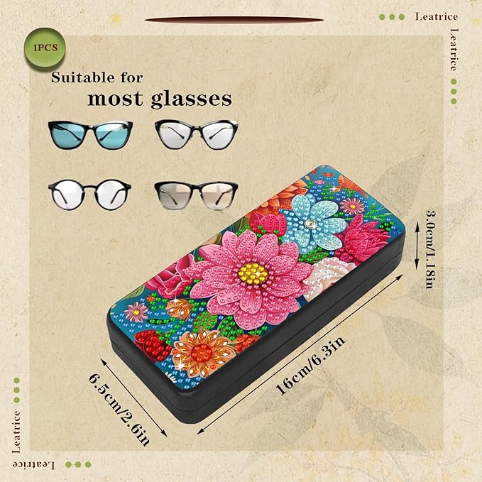 Leatrice Flower Diamond Art Kits for Adults Small Diamond Painting Kits Diamond Dots Gem Art Painting DIY Eyeglasses Case with Special Shaped Rhinestone for Beginner Women