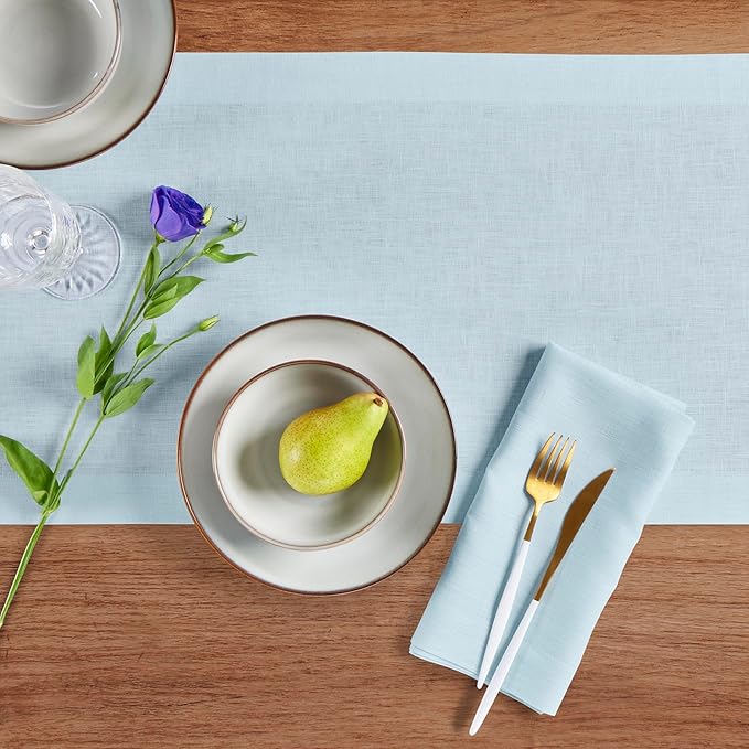 Solino Home Linen Ice Water Table Runner 72 Inches Long - 100% Pure Linen 14 x 72 Inch Table Runner for Spring, Easter - Fete