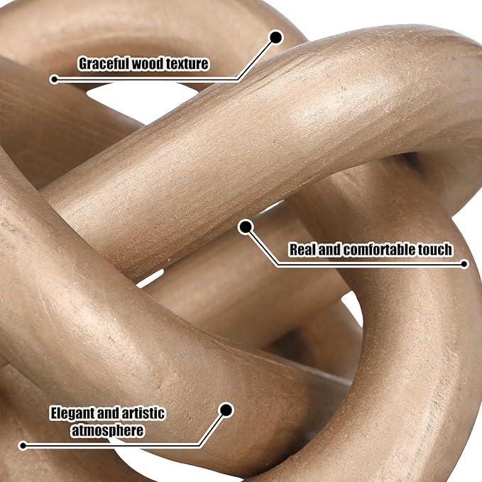 Yalikop 3 Link Wood Knot Decor Rustic Home Décor Accents Hand Carved Coffee Table Decoration, Boho Chain Link Decoration, Modern Shelf, Rustic Objects for Home Living Room Bedroom(Champagne)