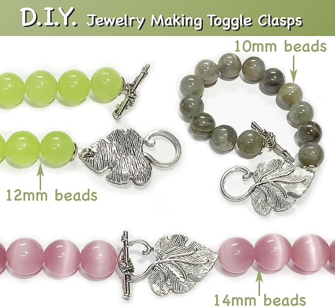 Heather's cf Silver Tone Grape Leaves Big Clasp Toggle Clasps Findings for Jewelry Making Heavy Duty Jewelry Clasp 16 Set