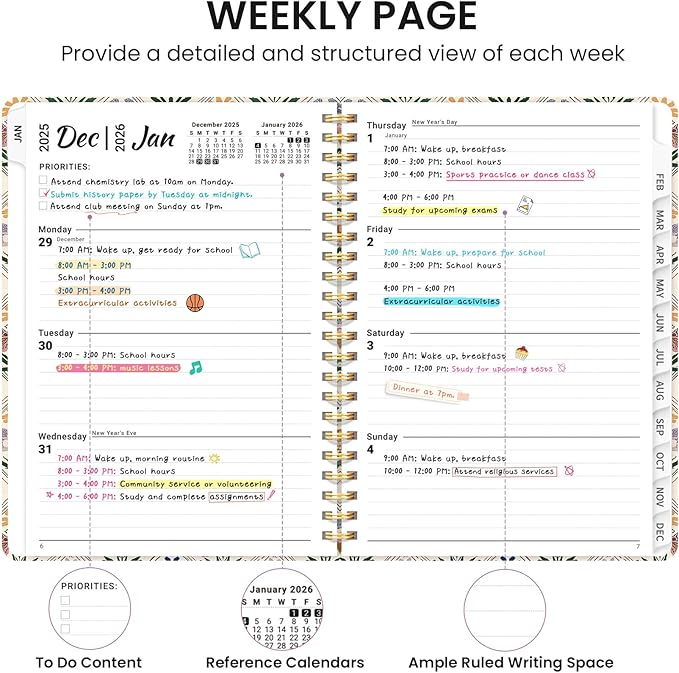 2026 Planner, Monthly and Weekly Calendar Planner for Women, Jan 2026 - Dec 2026, Hardcover Pretty 2026 Agenda Planner Book with Tabs, Spiral Bound, Perfect for School Office Home Supplies, 6.3" x 8.5" - Butterfly Patchwork