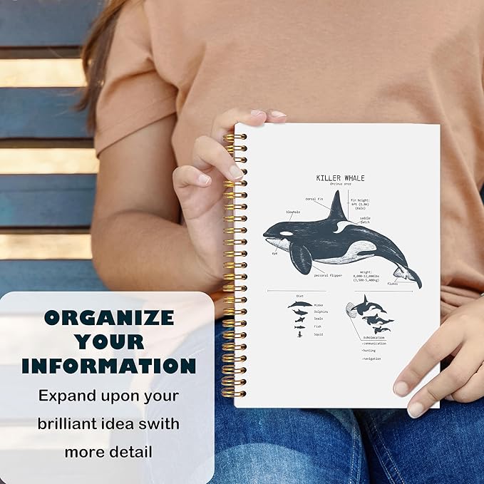 Killer Whale Notebook Journal for Note Taking, Marine Biology Gifts, Ocean Animal Beach Spiral Notebook, Ocean Themed Gifts, 5.5x8.3 Inch