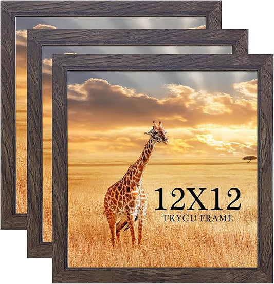 12x12 Picture Frame Set of 3, walnut Wooden Frame 12by12 Square Wall Gallery Poster Photo frame with Durable Shatter Resistant Plexiglass for Wall Hanging best gift