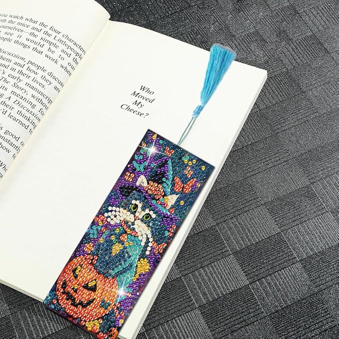 Puraikcmi 6 PCS 5D DIY Diamond Art Bookmarks Kit Cats Diamond Paintings Bookmarks Kits with Tassels Acrylic, Rhinestone Crafts Decoration Gift Set for Book Lovers Beginners & Adults