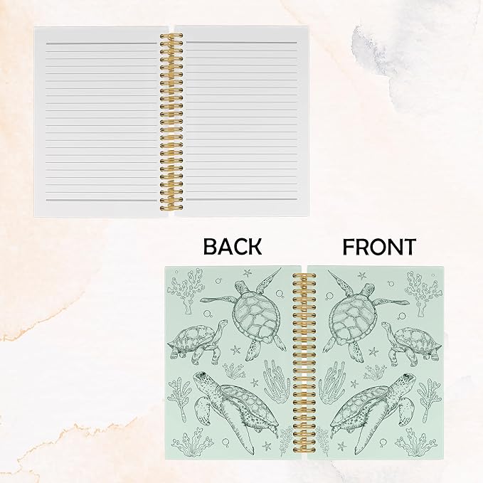 Sea Turtle Journal Notebook - Ocean Sea Life Coastal Themed Aesthetic Notebooks College Ruled for Office School Classroom, Gifts for Women Girls Kids, Hardcover Spiral Notebook 5.5"x8.3"