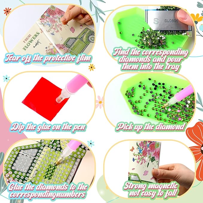 Saillong 12 Pack Spring Diamond Painting Greeting Card Kits Easter Diamond Art Cards with Envelopes Gnome Tulips Flowers 5d Rhinestones Painting Kits for Adults DIY Crafts Family Friend Spring Gifts
