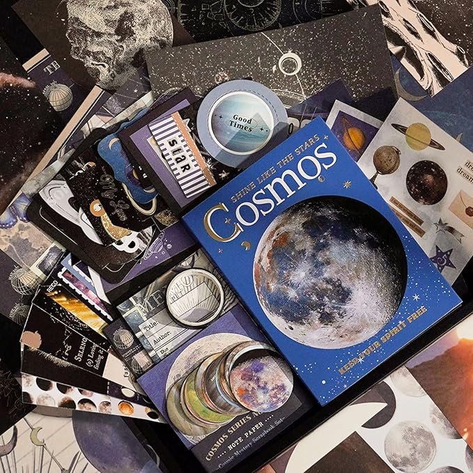 Funto Scrapbooking Kit(154 PCS), Cosmic Series-Cosmic Mystery, Perfect for Bullet Scrapbooking Materials, Planner DIY Arts Craft Collage