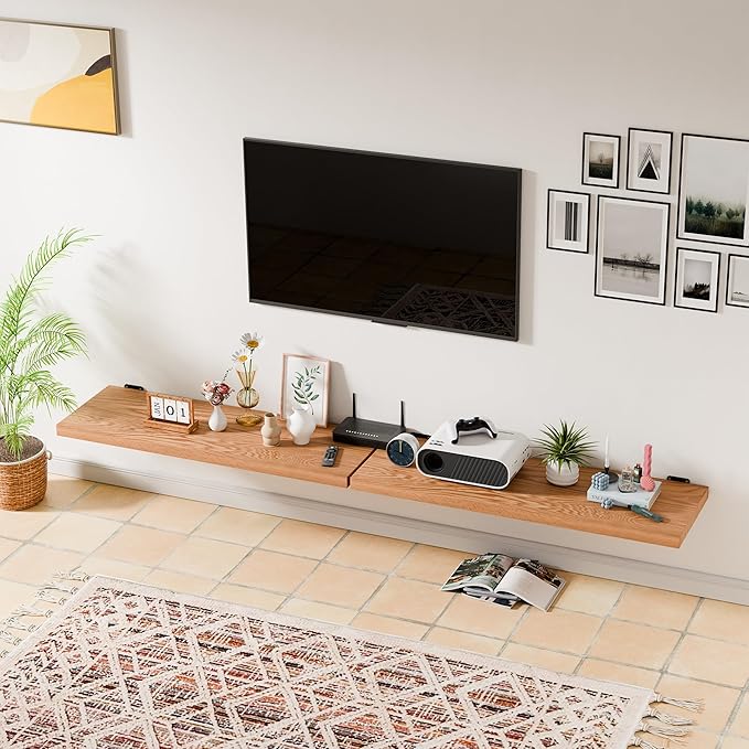36 Inch Solid Oak Floating Shelves - Natural 12 Inch Deep Wall Shelf Set of 2, Rustic Display Shelf, Hanging Wall Shelf Decoration for Bedroom, Bathroom, Living Room