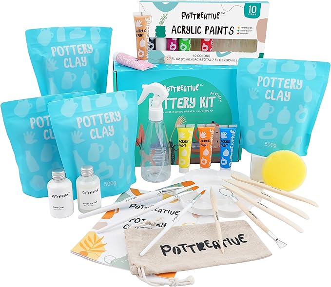 MCOOH Air Dry Clay Kit for Beginners - All-in-One Pottery Set with Sculpting Tools, Paints, Varnish, DIY Craft Kit to Make Trinkets, Home Decor, Gifts