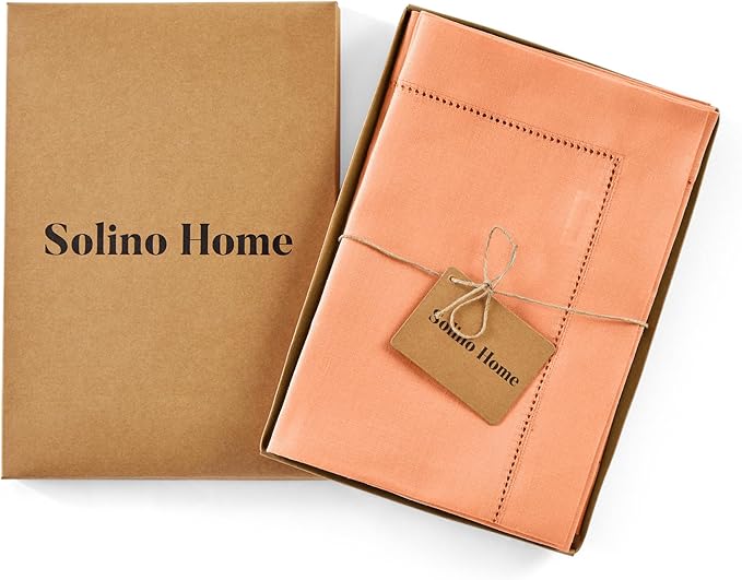Solino Home Linen Cloth Napkins Set of 4-100% Pure Linen Coral Dinner Napkins 20 x 20 Inch for Valentines, Spring, Easter - Classic Hemstitch, Handcrafted and Machine Washable