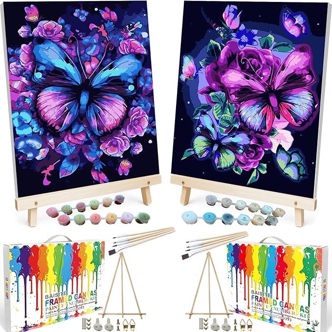 BAISITE Paint by Numbers Kit for Adults Beginners,8" Wx12 L 2 Pack Canvas for Painting Kits for Adults in Colorful Box 5152-ALREADY Framed