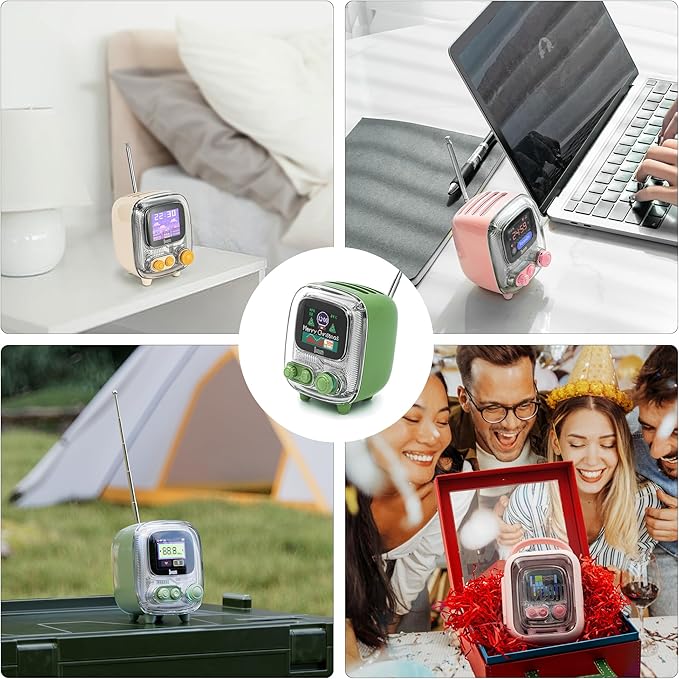 Divoom Tiivoo-2 Portable Bluetooth Speaker with FM Radio,Pixel Art Retro Mini Small Cute Wireless Speaker,Vintage Decor Suitable for Party Office Desk Home Bedroom Kitchen,Gifts for Women Men,Green