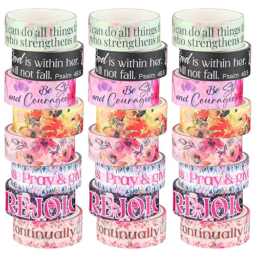 Janlaugh 24 Rolls Christian Washi Tape Gifts Bulk Religious Inspirational Scripture Supplies Bible Verse Tape for Bible Study Journaling Crafting Christmas Stocking Stuffers Gift(Classic)