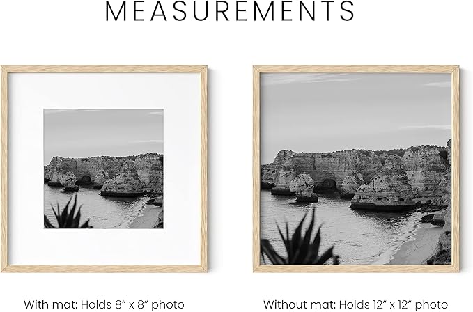 HAUS AND HUES Beige Oak Wood 12x12 Picture Frames - Set of 3, Square Frames with Mat, Minimalist Frames for Photos and Posters (12x12 in, Beige, Set of 3)