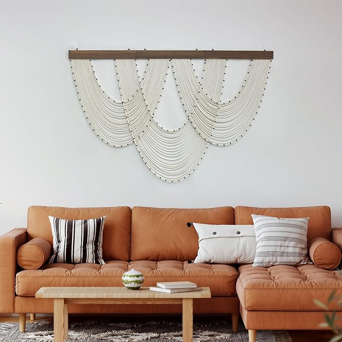 LB Large Macrame Wall Hanging, Beige Boho Tapestry Wall Hanging Macrame Wall Art Handmade Yarn Woven Wall Art Modern Home Decor Headboard Wall Decor for Bedroom Living Room Dorm Nursery, 47x30 Inch