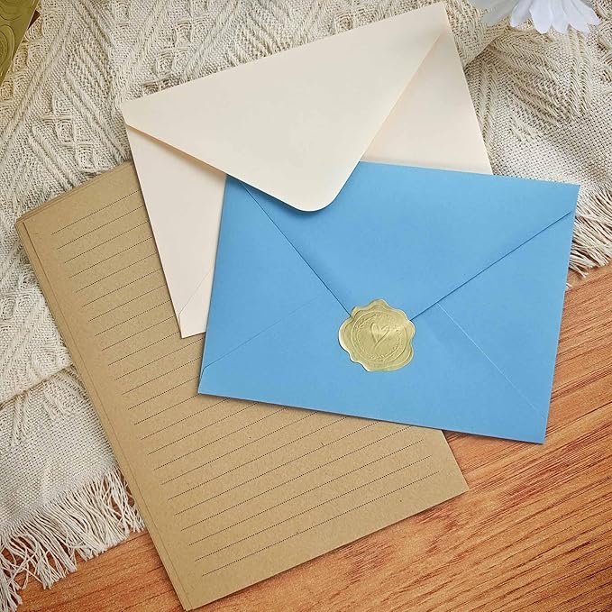 Stationery Set,Premium Velvet-Touch envelopes 4x6 Envelopes 14 PCS with 28 PCS Stationery Paper,Unique Design Colors Stationery Set for Love Letter, Party Invitations (Ivory White)