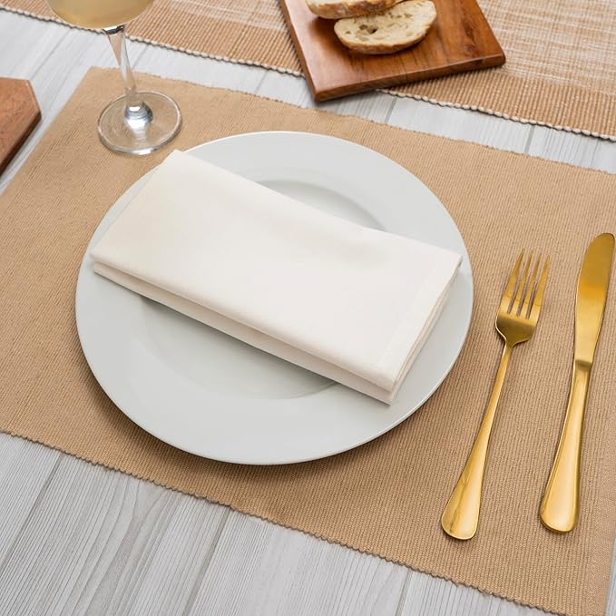 Blue Needles Solid Cloth Napkins Set of 12 Cream 100% Cotton Dinner Napkins 18x18 inches - Soft, Reusable, Absorbent & Washable Linen, Ideal for Christmas Events, Parties & Everyday Use